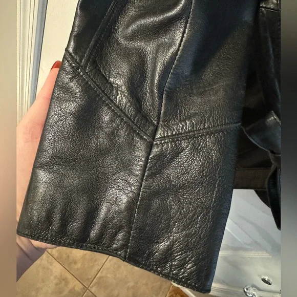 Wilsons Leather Vintage 90s Maxima Jacket Tie Belt Cinch Waist Button Up Collar - Picture 2 of 16